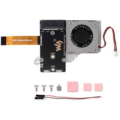Waveshare PCIe a M.2 Adattatore Scheda per Raspberry Pi 5, con Ventola di Raffreddamento, Pi 5 NVMe HAT Compatibile con NVMe Protocollo M.2 SSD 2242/2230, Velocità di Trasferimento Dati 8Gbps Waveshare PCIe a M.2 Adattatore Scheda per Raspberry Pi 5, con Ventola di Raffreddamento, Pi 5 NVMe HAT Compatibile con NVMe Protocollo M.2 SSD 2242/2230, Velocità di Trasferimento Dati 8Gbps
