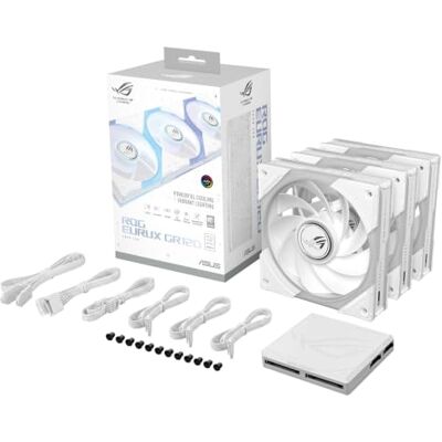 Asus ROG EURUX GR120 FAN ARGB REVERSE WHT 3IN1, Ventole da 120 mm, 3 Pezzi Pale Invertite, Dimensioni 120x122x30mm, Connettori Daisy-Chain, 36 LED ARGB Indirizzabili, 32 dB di Rumore Massimo, Bianche Asus ROG EURUX GR120 FAN ARGB REVERSE WHT 3IN1, Ventole da 120 mm, 3 Pezzi Pale Invertite, Dimensioni 120x122x30mm, Connettori Daisy-Chain, 36 LED ARGB Indirizzabili, 32 dB di Rumore Massimo, Bianche