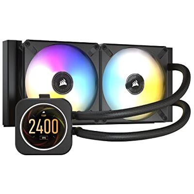 Corsair Sistema di raffreddamento a liquido per CPU iCUE H100i ELITE LCD, Schermo LCD IPS personalizzabile, 40 LED RGB, Ventole da 120 mm, Radiatore da 240 mm, COMMANDER CORE incluso, nero Corsair Sistema di raffreddamento a liquido per CPU iCUE H100i ELITE LCD, Schermo LCD IPS personalizzabile, 40 LED RGB, Ventole da 120 mm, Radiatore da 240 mm, COMMANDER CORE incluso, nero