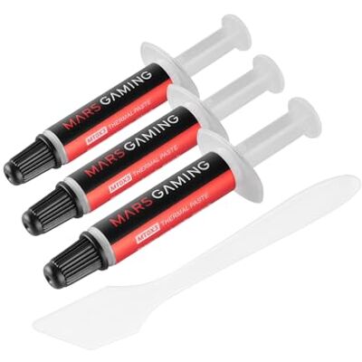 Mars Gaming MT0X3, Kit 3x Pasta Termica CPU, Alta Conduttività Termica 6 W/m·K 280 °C, Non Conduttiva con Nanotecnologia, Applicazione Facile e Uniforme con Spatola e Applicatore, 3x1g (3g), Grigio Mars Gaming MT0X3, Kit 3x Pasta Termica CPU, Alta Conduttività Termica 6 W/m·K 280 °C, Non Conduttiva con Nanotecnologia, Applicazione Facile e Uniforme con Spatola e Applicatore, 3x1g (3g), Grigio