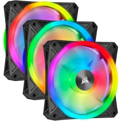 Corsair QL120 RGB Ventola con 102 LED RGB PWM Regolabili, Fino a 1.500 Giri/Min, Silenziosa, Smorzatori in Antivibrazione, iCUE QL 120 mm, Confezione da 3 con Lighting Node CORE, Nero/RGB Corsair QL120 RGB Ventola con 102 LED RGB PWM Regolabili, Fino a 1.500 Giri/Min, Silenziosa, Smorzatori in Antivibrazione, iCUE QL 120 mm, Confezione da 3 con Lighting Node CORE, Nero/RGB