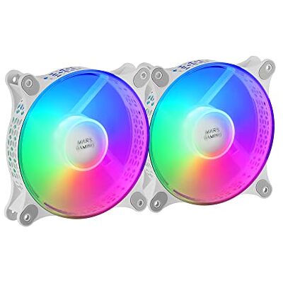 Mars Gaming MARSGAMING MF-Duo, Kit 2 Ventole FRGB Rainbow 360°, Ultra-Silenzioso, Doppia Connessione 3PIN + 4PIN, Bianco Mars Gaming MARSGAMING MF-Duo, Kit 2 Ventole FRGB Rainbow 360°, Ultra-Silenzioso, Doppia Connessione 3PIN + 4PIN, Bianco