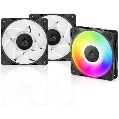 Arctic P12 Pro A-RGB (3 Pezzi) Potente ventola premium, ventola PWM da 120 mm con splitter per cavo a Y, 400-3000 rpm, 0 rpm <5% PWM, 5V Digital RGB, cuscinetto fluidodinamico, 4-Pin Nero Arctic P12 Pro A-RGB (3 Pezzi) Potente ventola premium, ventola PWM da 120 mm con splitter per cavo a Y, 400-3000 rpm, 0 rpm <5% PWM, 5V Digital RGB, cuscinetto fluidodinamico, 4-Pin Nero