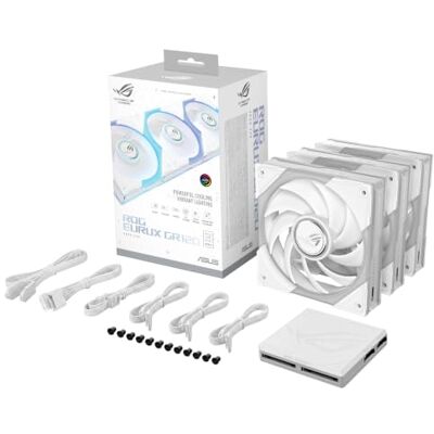 Asus ROG EURUX GR120 FAN ARGB WHT 3IN1, Ventole da 120 mm Bianche, 3 Pezzi Spessore Telaio 30 mm, Connettori Daisy-Chain per Collegare più Ventole, 36 LED ARGB, 33 dB di Rumore Massimo Asus ROG EURUX GR120 FAN ARGB WHT 3IN1, Ventole da 120 mm Bianche, 3 Pezzi Spessore Telaio 30 mm, Connettori Daisy-Chain per Collegare più Ventole, 36 LED ARGB, 33 dB di Rumore Massimo