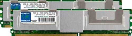 GLOBAL MEMORY 8GB (2 x 4GB) DDR2 800MHz PC2-6400 240-PIN ECC Fully BUFFERED DIMM (FBDIMM) Memoria RAM Kit per Servers/WORKSTATIONS/SCHEDE Madre (4 Rank Kit)