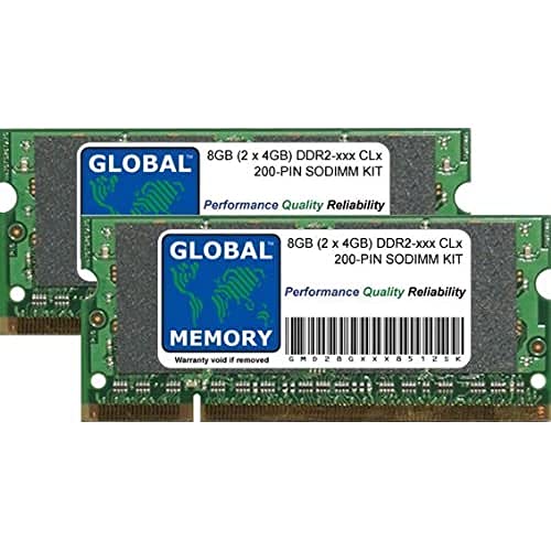 GLOBAL MEMORY 8GB (2 x 4GB) DDR2 667/800MHz 200-PIN SODIMM Memoria RAM Kit per PC Portatili