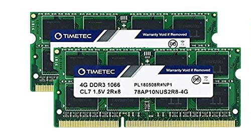 Timetec 8GB Kit (2x4GB) Compatibile per Apple DDR3 1067MHz/1066MHz PC3-8500 CL7 per Mac Book, Mac Book PRO, iMac, Mac Mini (fine 2008, Inizio/metà/fine 2009, metà 2010) Memoria SODIMM Mac RAM Upgrade