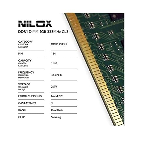 Nilox NXD1333S1C3 Memoria RAM DDR1 DIMM da 1 GB, 333MHz, CL3, Verde
