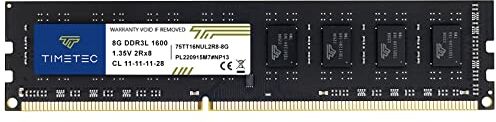 Timetec DDR3L / DDR3 1600 MHz (DDR3L-1600) PC3L-12800 / PC3-12800 (PC3-12800U) Non-ECC Unbuffered 1,35 V/1,5 V CL11 2Rx8 Dual Rank 240 Pin UDIMM Modulo RAM per PC desktop PC PC PC Aggiornamento (8GB)