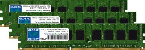 GLOBAL MEMORY 3GB (3 x 1GB) DDR3 800/1066/1333MHz 240-PIN ECC DIMM (UDIMM) Memoria RAM Kit per Servers/WORKSTATIONS/SCHEDE Madre