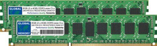 GLOBAL MEMORY 8GB (2 x 4GB) DDR3 800/1066/1333MHz 240-PIN ECC Registered DIMM (RDIMM) Memoria RAM Kit per Servers/WORKSTATIONS/SCHEDE Madre (4 Rank Kit Non-CHIPKILL)