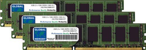 GLOBAL MEMORY 3GB (3 x 1GB) DDR3 1066MHz PC3-8500 240-PIN DIMM Memoria RAM Kit per PC Desktop/SCHEDE Madre