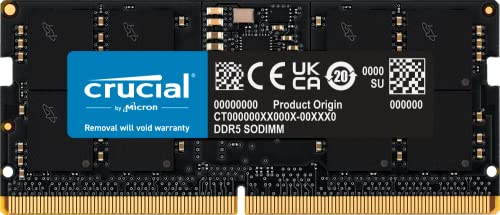 Crucial RAM 16GB DDR5 4800MHz CL40 SO-DIMM Memoria per computer Portatili CT16G48C40S5, Nero