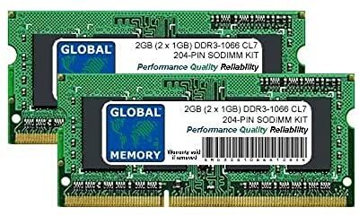 GLOBAL MEMORY 2GB (2 x 1GB) DDR3 1066MHz PC3-8500 204-PIN SODIMM Memoria RAM Kit per MacBook (FINE 2008 metà/FINE 2009 metà 2010) & MacBook PRO (FINE 2008 Inizio/metà/FINE 2009 metà 2010)