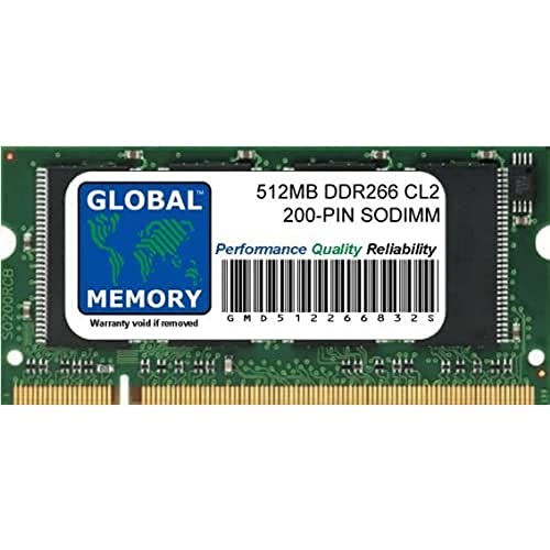 GLOBAL MEMORY 512MB (2 x 256MB) DDR 266MHz PC2100 200-PIN SODIMM MEMORIA RAM KIT PER PC PORTATILI