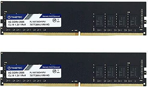 Timetec 16GB Kit (2x8GB) DDR4 2666MHz PC4-21300 Unbuffered Non ECC Unbuffered 1.2V CL19 1Rx8 Single Rank 288 Pin UDIMM Memoria Desktop Modulo RAM Aggiornamento