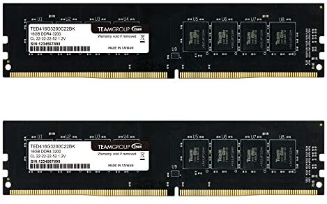 TEAMGROUP Elite DDR4 32 GB Kit (2 x 16 GB) 3200 MHz (PC4-25600) CL22 Unbuffered Non-ECC 1,2 V UDIMM 288 Pin PC Desktop Modulo di Memoria Ram Upgrade TED432G3200C22DC01