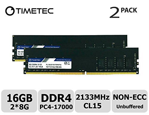 Timetec 16GB Kit (2x8GB) DDR4 2133MHz PC4-17000 Non ECC Unbuffered 1.2V CL15 1Rx8 Single Rank 288 Pin UDIMM Memoria Desktop Modulo RAM Aggiornamento