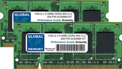 GLOBAL MEMORY 1GB (2 x 512MB) DDR2 400MHz PC2-3200 200-PIN SODIMM Memoria RAM Kit per PC Portatili