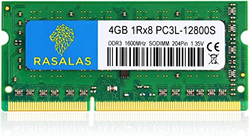 Rasalas 4GB 1Rx8 PC3L-12800S DDR3L 1600MHz DDR3 SO-DIMM RAM 1.35V CL11 204-Pin PC3-12800 Memoria Laptop portatile