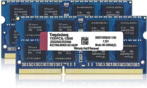 Yongxinsheng 16GB Kit (2x8GB) DDR3L / DDR3 Ram 1600 MHz PC3L-12800S Sodimm 204 Pin CL11 Non-ecc Unbuffered 2Rx8 Dual Rank Portatile Memoria per Apple Mac Laptop Notebook Computer