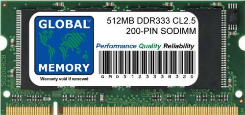 GLOBAL MEMORY 512MB (2 x 256MB) DDR 333MHz PC2700 200-PIN SODIMM MEMORIA RAM KIT PER PC PORTATILI