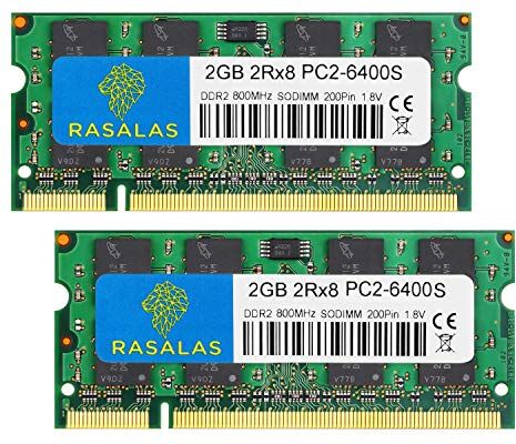 Rasalas 4GB (2x 2GB) PC2-6400 DDR2 800MHz Sodimm RAM 2RX8 PC2 6400S 1.8V CL6 Memoria per kit computer portatile