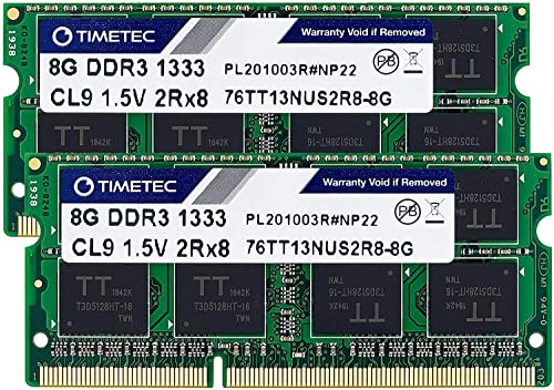 Timetec 16GB KIT (2x8GB) DDR3L 1333 MHz PC3-10600 Non ECC Unbuffered 1.35 V CL9 2Rx8 Dual Rank 204 Pin SODIMM Laptop PC Memoria del computer Modulo RAM Aggiornamento