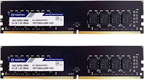 Timetec 32GB KIT (2x16GB) DDR4 2666MHz PC4-21300 Non ECC Unbuffered 1.2V CL19 2Rx8 Dual Rank 288 Pin UDIMM Memoria Desktop Modulo RAM Aggiornamento