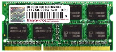 Transcend Memoria RAM, 8 GB, DDR3, 1333 MHz, CL 9, 204-pin SO-DIMM