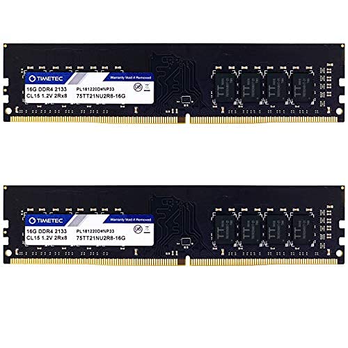 Timetec 32GB Kit (2x16GB) DDR4 2133MHz PC4-17000 Non ECC Unbuffered 1.2V CL15 1Rx8 Single Rank 288 Pin UDIMM Memoria Desktop Modulo RAM Aggiornamento