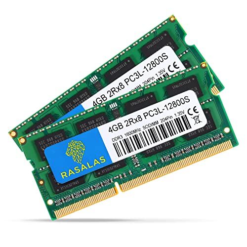 Rasalas 8GB (2x4GB) PC3L-12800 DDR3L 1600MHz SODIMM 4GB RAM DDR3-1600 2Rx8 PC3-12800S 204-Pin Laptop Memoria Portatile 1.35V CL11 Dual Rank Kit