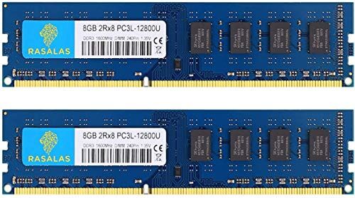 Rasalas PC3L-12800U 16GB (2x8GB) DDR3L 1600MHz DDR3 DIMM RAM 2Rx8 DDR3-1600 Udimm CL11 1.35V 240PIN Desktop PC Memoria PC3 12800 Unbuffered Non-ECC