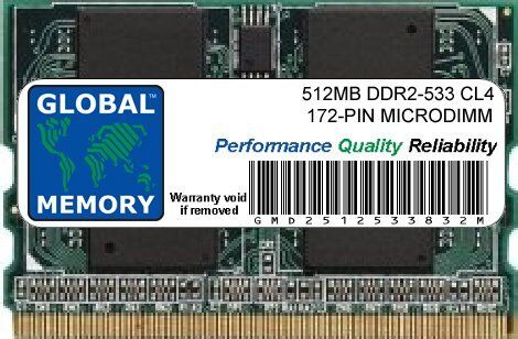 GLOBAL MEMORY 512MB DDR2 533MHz PC2-4200 172-PIN MICRODIMM MEMORIA RAM PER PC PORTATILI