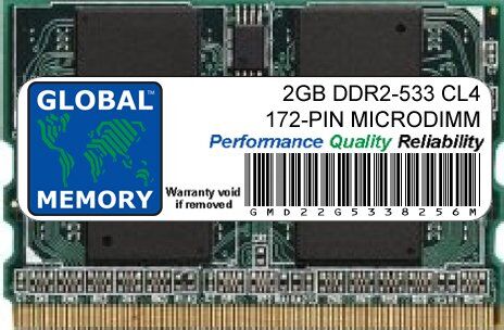 GLOBAL MEMORY 2GB DDR2 533MHz PC2-4200 172-PIN MICRODIMM MEMORIA RAM PER PC PORTATILI