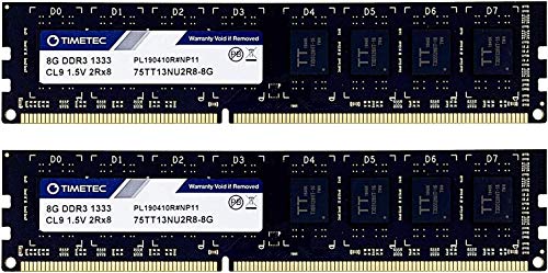 Timetec 16GB Kit (2x8GB) DDR3 1333MHz PC3-10600 1.35V CL9 2Rx8 Dual Rank 240 Pin UDIMM Desktop PC RAM Modulo di Memoria