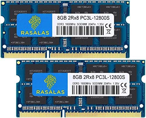 Rasalas 16GB (2x8GB) DDR3L 1600MHz Sodimm 2Rx8 PC3L-12800S 8 G DDR3 Portatile RAM PC3 12800 Notebook 1.35V 204-Pin 1600 Memoria CL11 Kit