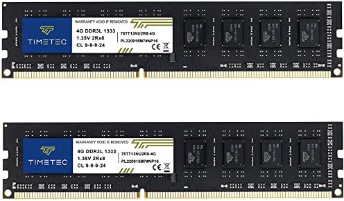 Timetec 8GB KIT (2x4GB) DDR3 1333MHz PC3-10600 Non ECC Unbuffered 1.35V CL9 2Rx8 Dual Rank 240 Pin UDIMM Desktop PC RAM Modulo di Memoria Aggiornamento