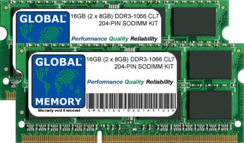 GLOBAL MEMORY 16GB (2 x 8GB) DDR3 1066MHz PC3-8500 204-PIN SODIMM Memoria RAM Kit per MacBook & MacBook PRO 13 Pollici (metà 2010)