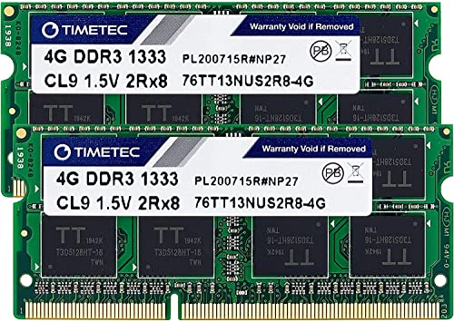 Timetec 8GB Kit (2x4GB) DDR3L 1333 MHz PC3-10600 Non ECC Unbuffered 1.35 V CL9 2Rx8 Dual Rank 204 Pin SODIMM Laptop PC Memoria del Computer Modulo RAM Aggiornamento