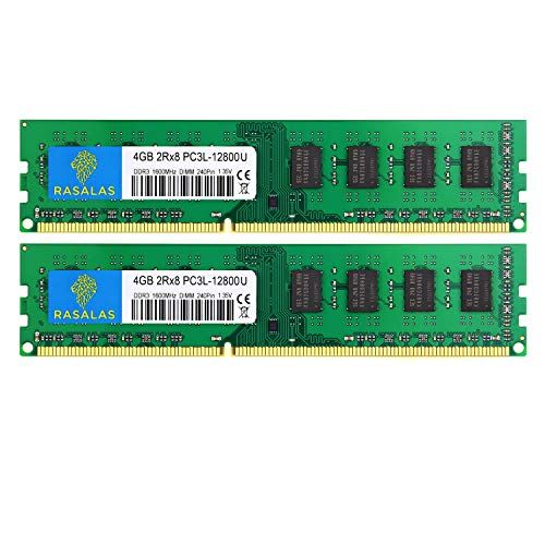 Rasalas 8GB (2x4GB) PC3L PC3 12800U DDR3L DDR3 1600 Mhz UDIMM RAM DIMM 240 pin 2Rx8 1.35V/1.5V CL11 Desktop Memoria KIT