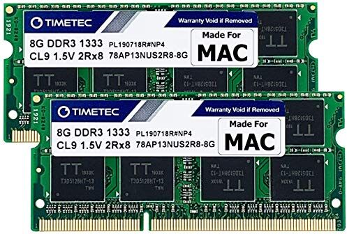 Timetec 16GB KIT (2x8GB) compatibile con Apple DDR3 1333MHz PC3-10600 CL9 per Mac Book Pro (inizio/fine 2011), iMac (metà 2010, metà/fine 2011), Mac Mini (metà 2011) Aggiornamento livello RAM MAC