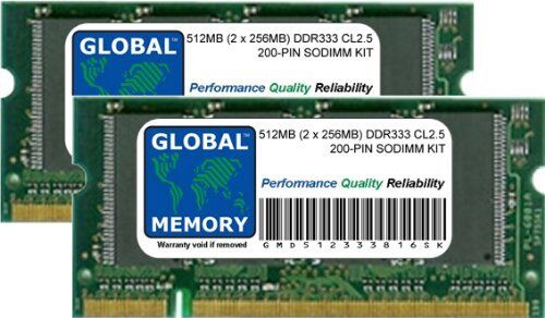 GLOBAL MEMORY 512MB (2 x 256MB) DDR 333MHz PC2700 200-PIN SODIMM MEMORIA RAM KIT PER ALLUMINIO POWERBOOK G4
