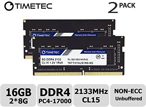 Timetec 16GB KIT (2x8GB) DDR4 2133MHz PC4-17000 Non ECC Unbuffered 1.2V CL15 1Rx8 Single Rank 260 Pin SODIMM Laptop PC Memoria RAM Modulo Aggiornamento