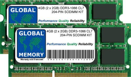 GLOBAL MEMORY 4GB (2 x 2GB) DDR3 1066MHz PC3-8500 204-PIN SODIMM Memoria RAM Kit per PC Portatili