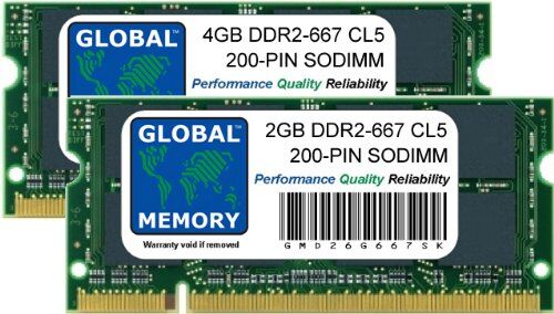 GLOBAL MEMORY 6GB (4GB + 2GB) DDR2 667MHz PC2-5300 200-PIN SODIMM Memoria RAM Kit per MacBook (FINE 2007 Inizio/FINE 2008 Inizio 2009) & MacBook PRO (metà/FINE 2007 Inizio 2008)