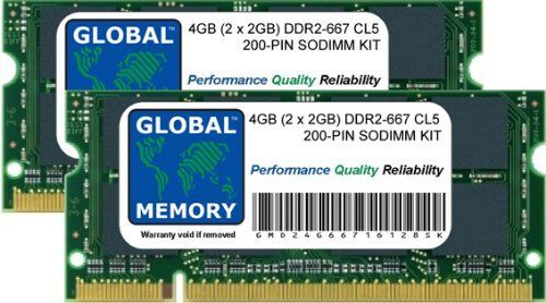 GLOBAL MEMORY 4GB (2 x 2GB) DDR2 667MHz PC2-5300 200-PIN SODIMM MEMORIA RAM KIT PER PC PORTATILI