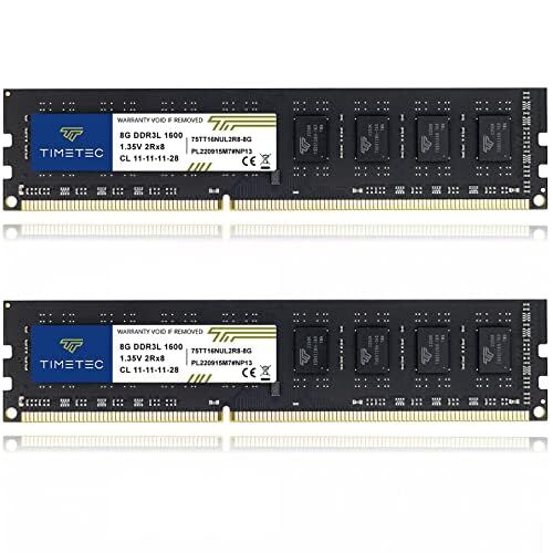 Timetec 16GB KIT (2x8GB) DDR3L/DDR3 1600MHz PC3L-12800/PC3-12800 Non ECC Unbuffered 1.35V/1.5V 2Rx8 Dual Rank 240 Pin UDIMM Memoria Desktop Aggiornamento del modulo RAM