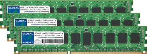 GLOBAL MEMORY 12GB (3 x 4GB) DDR3 800/1066/1333MHz 240-PIN ECC Registered DIMM (RDIMM) Memoria RAM Kit per Servers/WORKSTATIONS/SCHEDE Madre (6 Rank Kit Non-CHIPKILL)