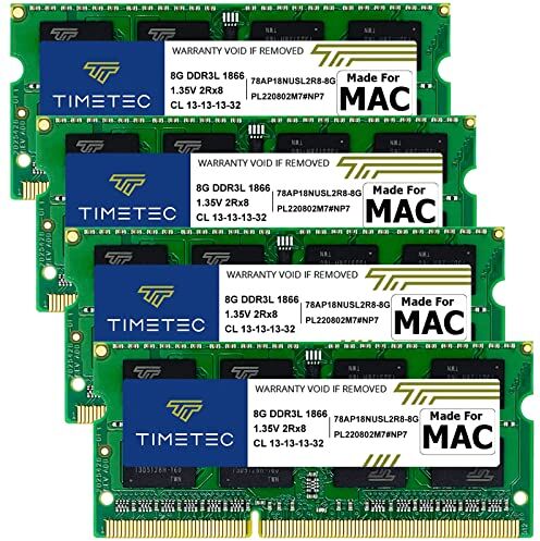 Timetec 32GB Kit (4x8GB) Compatibile per Apple Fine 2015 iMac (27'' con Display Retina 5K) DDR3L 1867MHz/1866MHz PC3L-14900 2Rx8 CL13 1.35V 204 Pin SODIMM Memory Module Mac RAM Upgrade per iMac 17.1